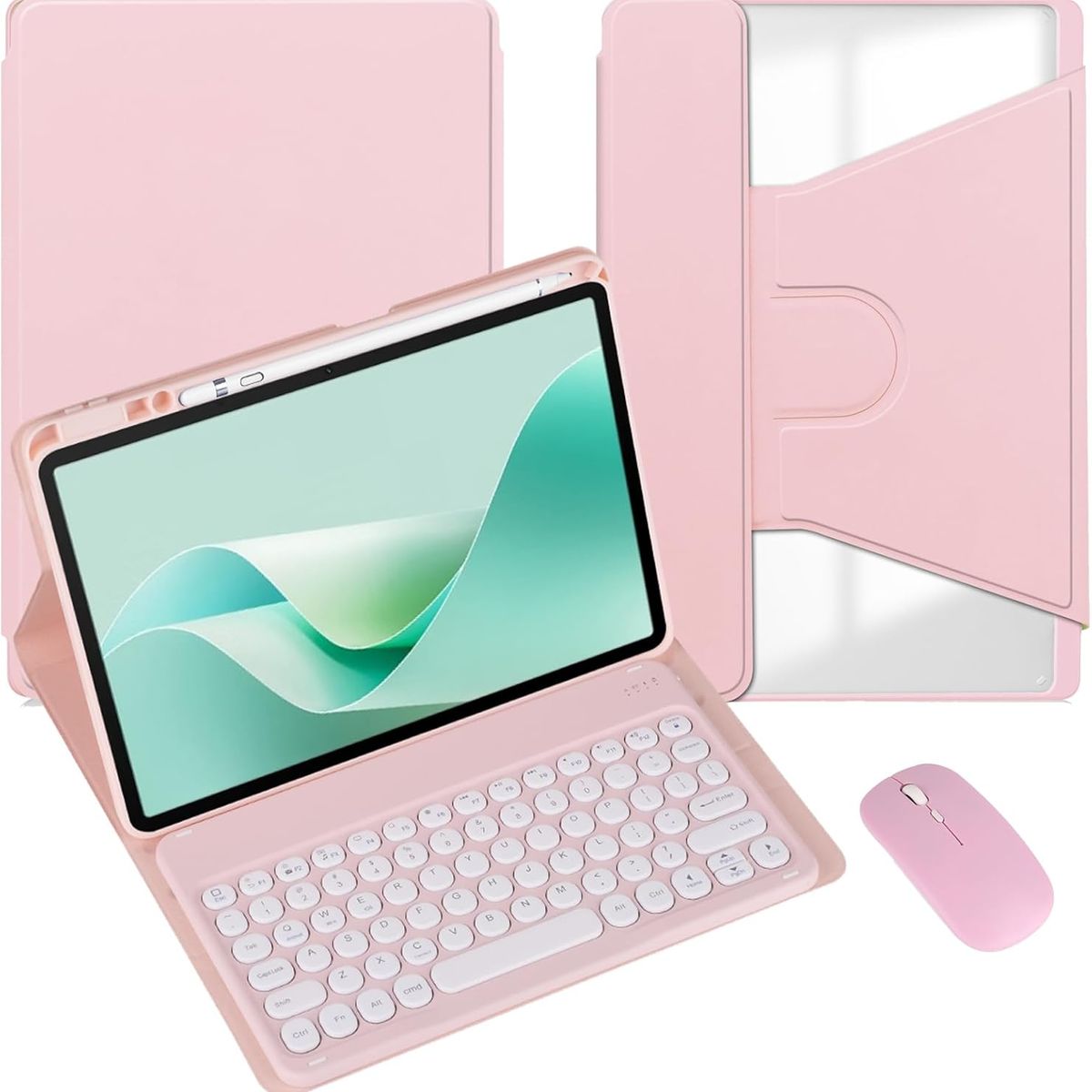 PUREPOWER - Funda con Ñ teclado giratoria de 360 grados y Mouse para iPad 9, 8 o 7 de 10.2"