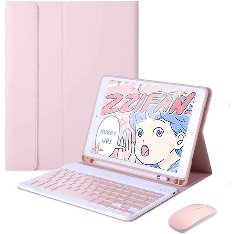 PUREPOWER - Funda con Ñ teclado y Mouse para iPad 9, 8 o 7 de 10.2"-rosa
