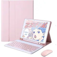 PUREPOWER - Funda con Ñ teclado y Mouse para iPad 9, 8 o 7 de 10.2"-rosa