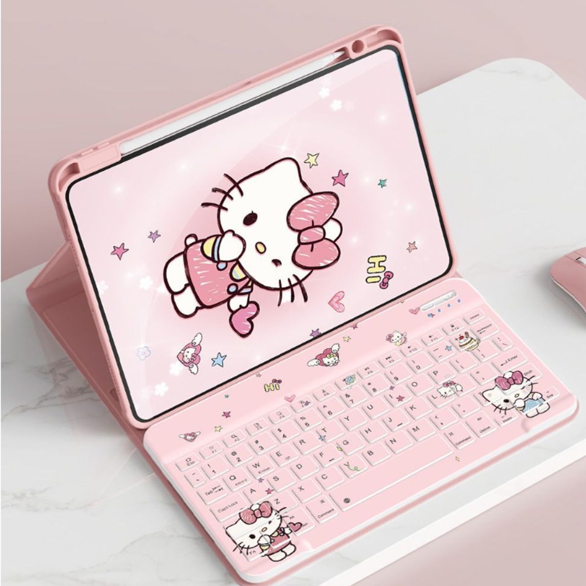 PUREPOWER - Funda con Ñ teclado y Mouse para iPad 9, 8 o 7 de 10.2"-Kitty Cat