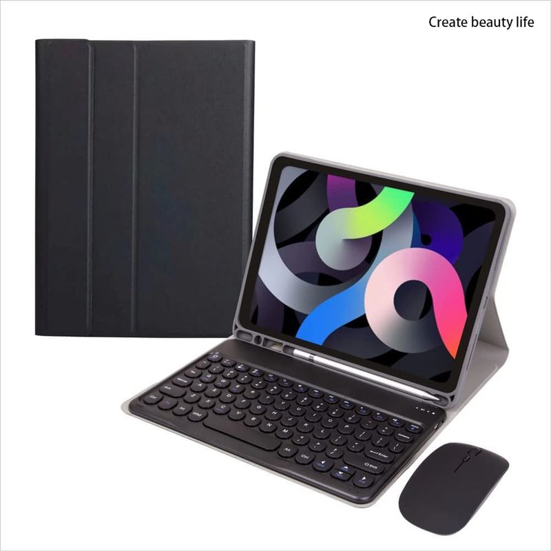 PUREPOWER - Funda con teclado en español y Mouse para iPad 9 8 o 7 10.2" - Negro.