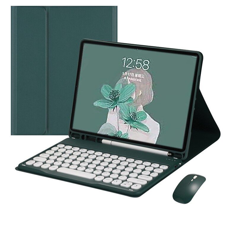 PUREPOWER - Funda con Ñ teclado y Mouse para iPad 9, 8 o 7 de 10.2" - Verde.
