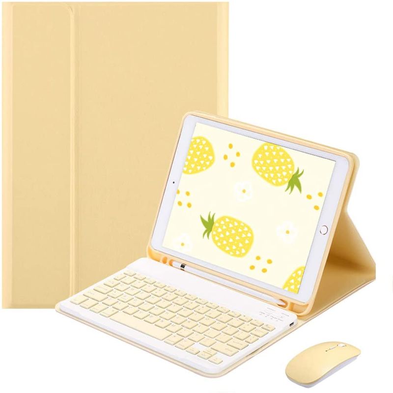 PUREPOWER - Funda con Ñ teclado y Mouse para iPad 9, 8 o 7 10.2"-Amarillo.