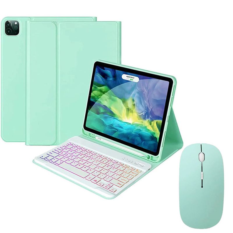 PUREPOWER - Funda con Ñ teclado de backlight y Mouse para iPad 9/8/ 7 10.2 "-Azul