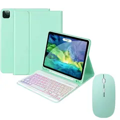 PUREPOWER - Funda con Ñ teclado de backlight y Mouse para iPad 9/8/ 7 10.2 "-Azul