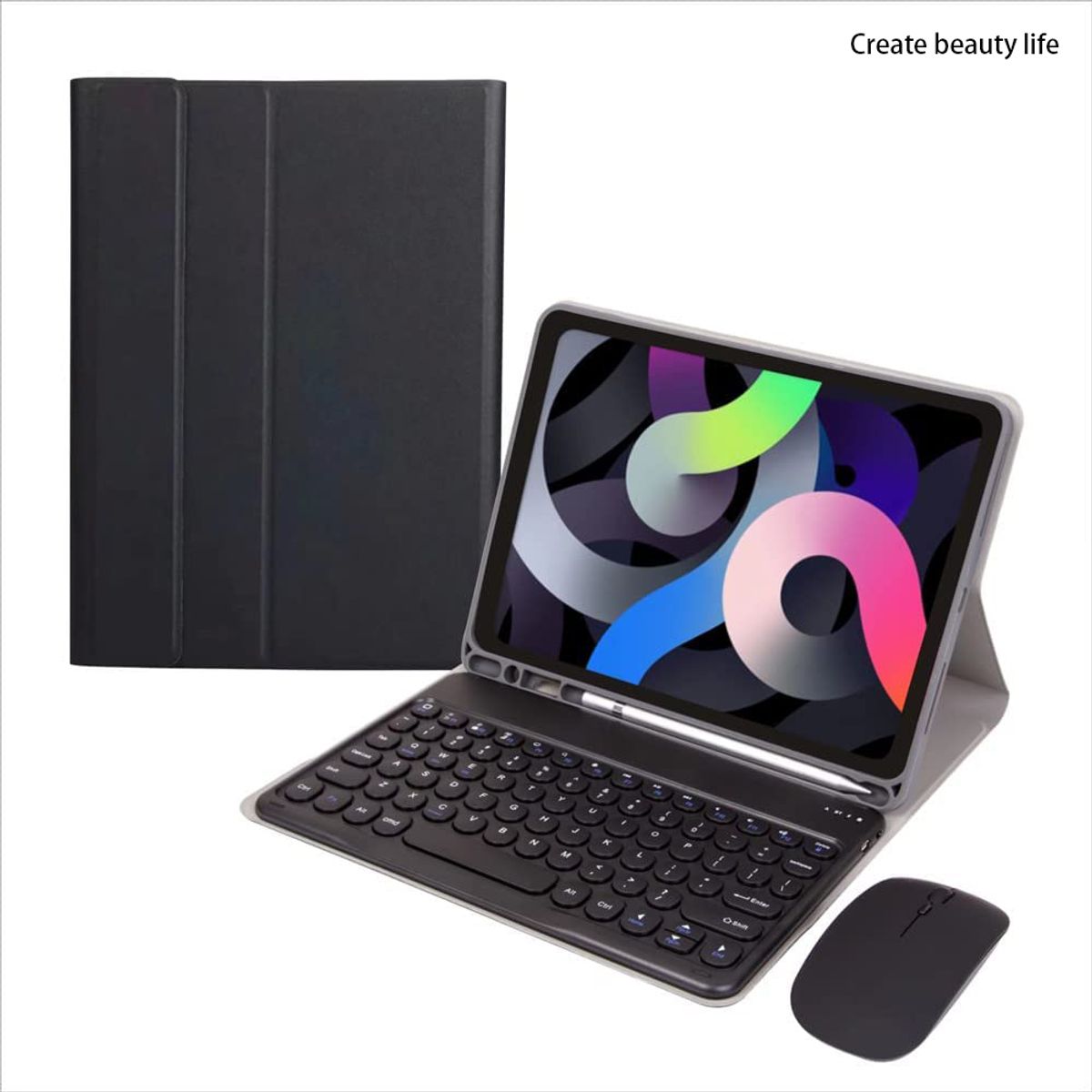 PUREPOWER - Funda con Ñ teclado y Raton Para iPad 9 8 o 7 10.2"- Negro.