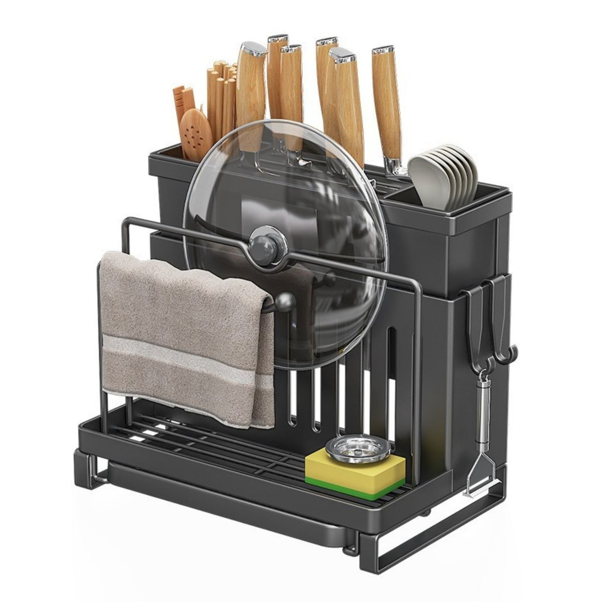 CRUSEC - Organizador De Cubiertos Estante Escurridor Tabla de Cortar