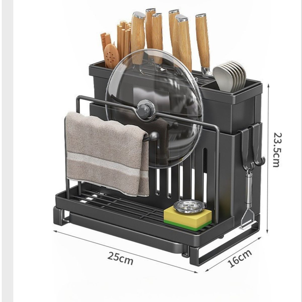 CRUSEC - Organizador De Cubiertos Estante Escurridor Tabla de Cortar