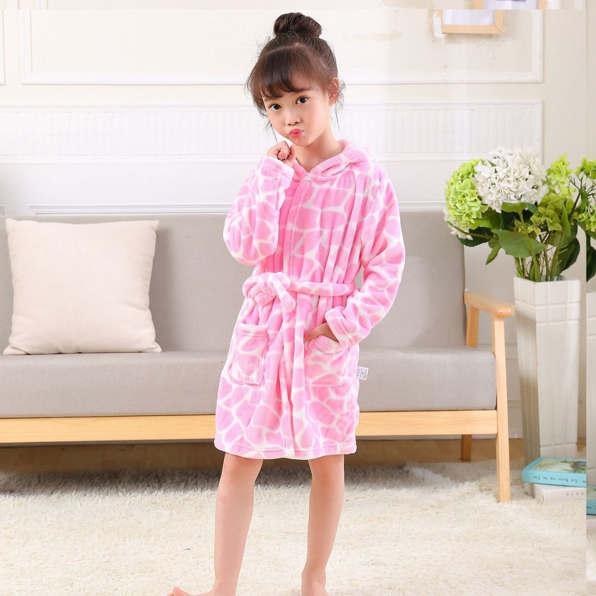 JUMP KIDS - Bata de Baño Capucha y Bolsillos Niña Polar Rosado