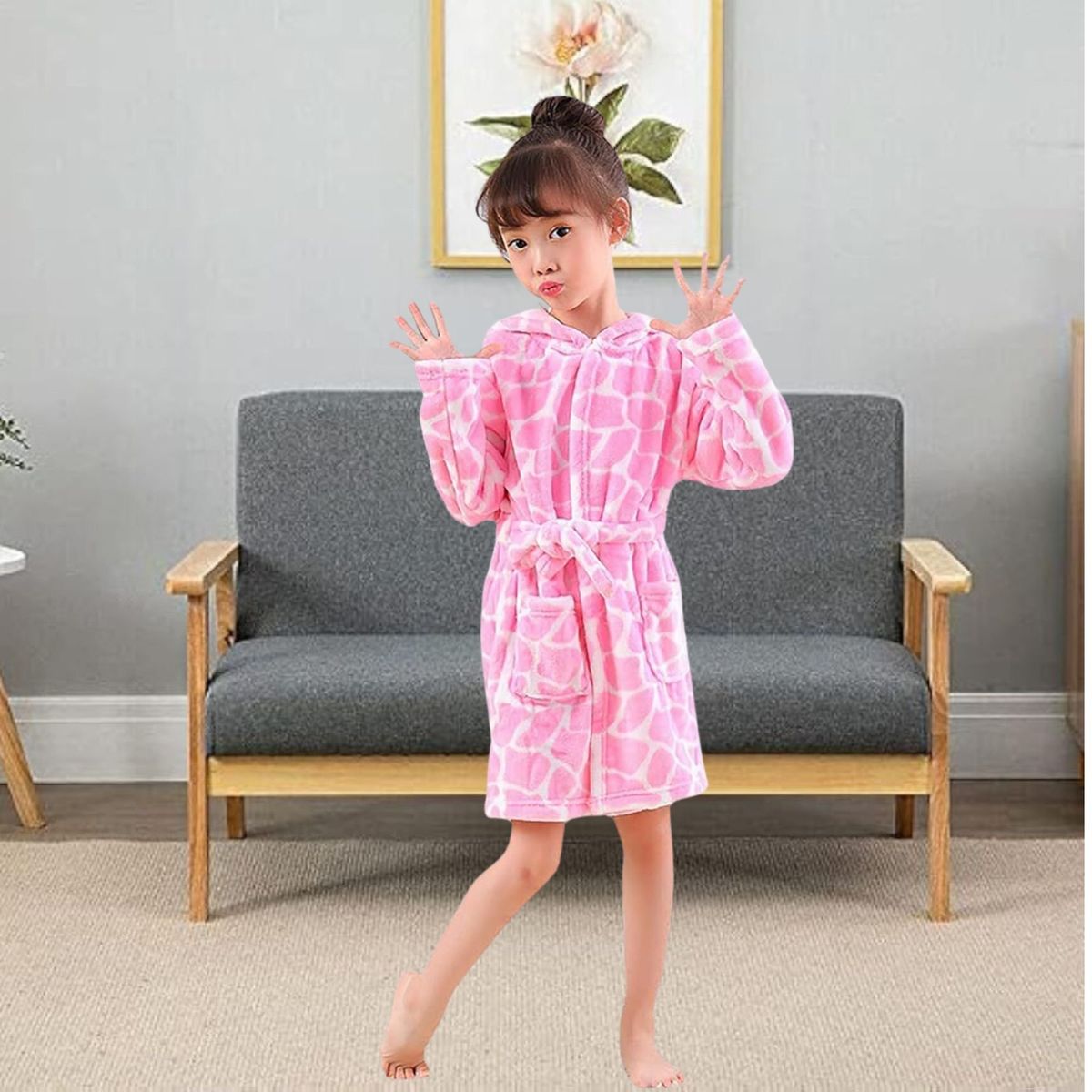 JUMP KIDS - Bata de Baño Capucha y Bolsillos Niña Polar Rosado