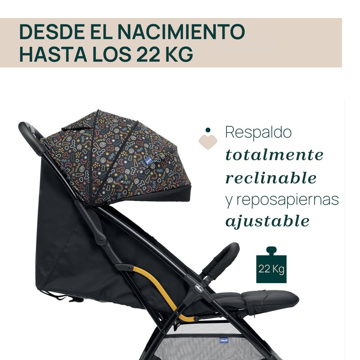 CHICCO - Coche Compacto Glee Playful Cierre Automático Black
