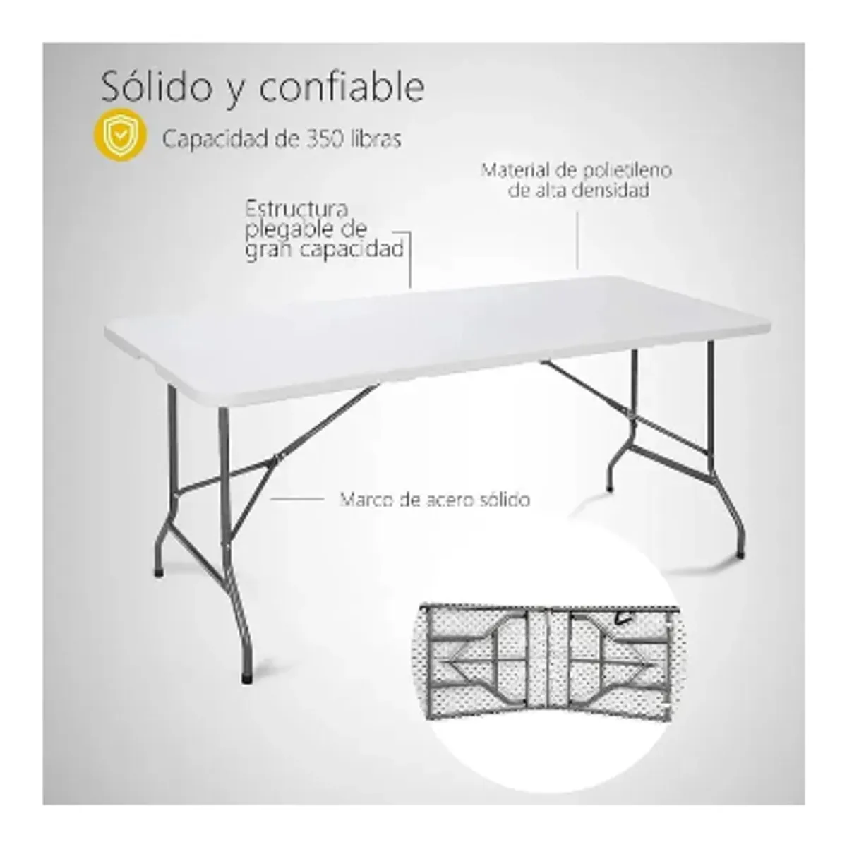 GENERICO - Mesa Plegable Blanca Transportable 120x60cm