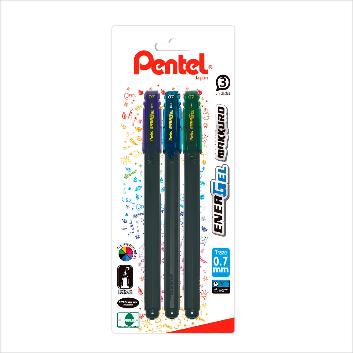 PENTEL - Set Lapices Pentel Makkuro 07mm Color Fancy V-B-G