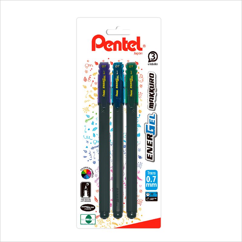 PENTEL - Set Lapices Pentel Makkuro 07mm Color Fancy V-B-G