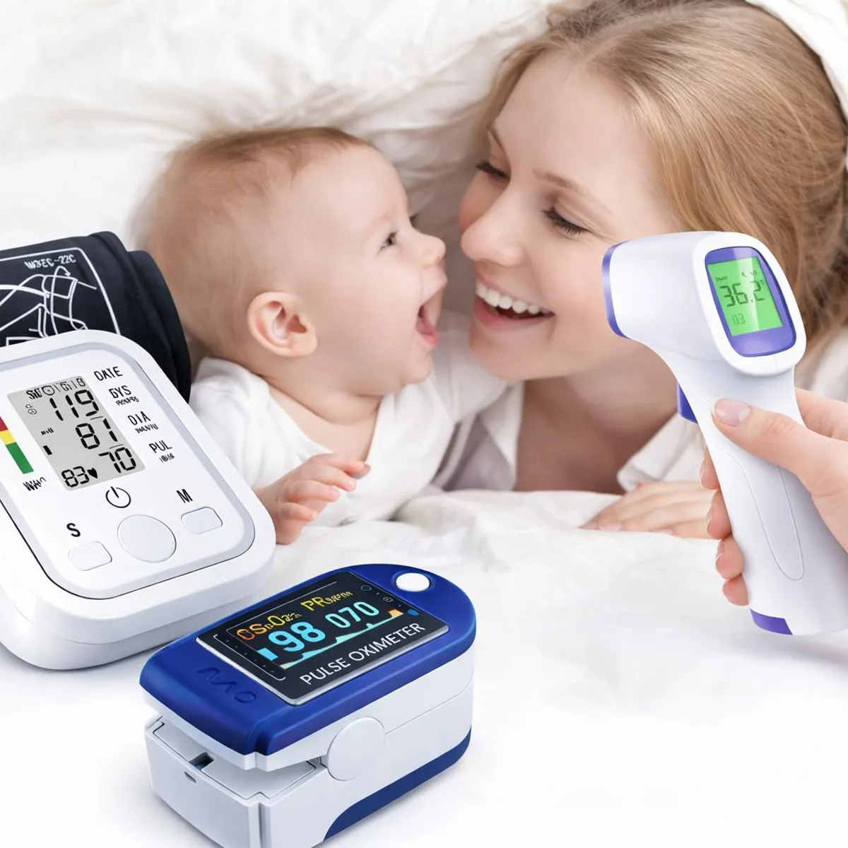 IRM - Pack Tensiometro Digital Brazo Oximetro Saturometro Termometro Infrarrojo Sin Contacto