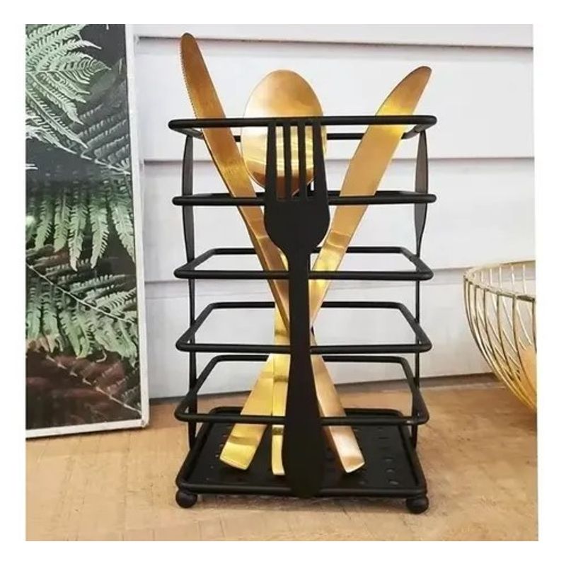 GENERICO - Escurridor para Cubiertos Negro de Acero Menaje Cocina