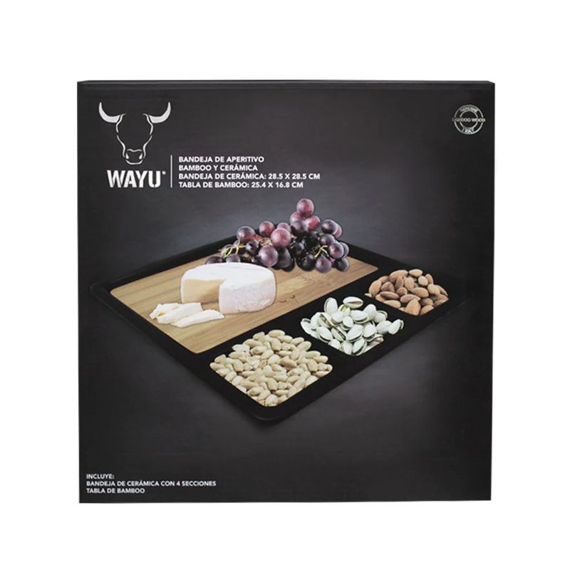 WAYU - Tabla De Picoteo Quesos Aperitivo Fuente Cerámica Bambú