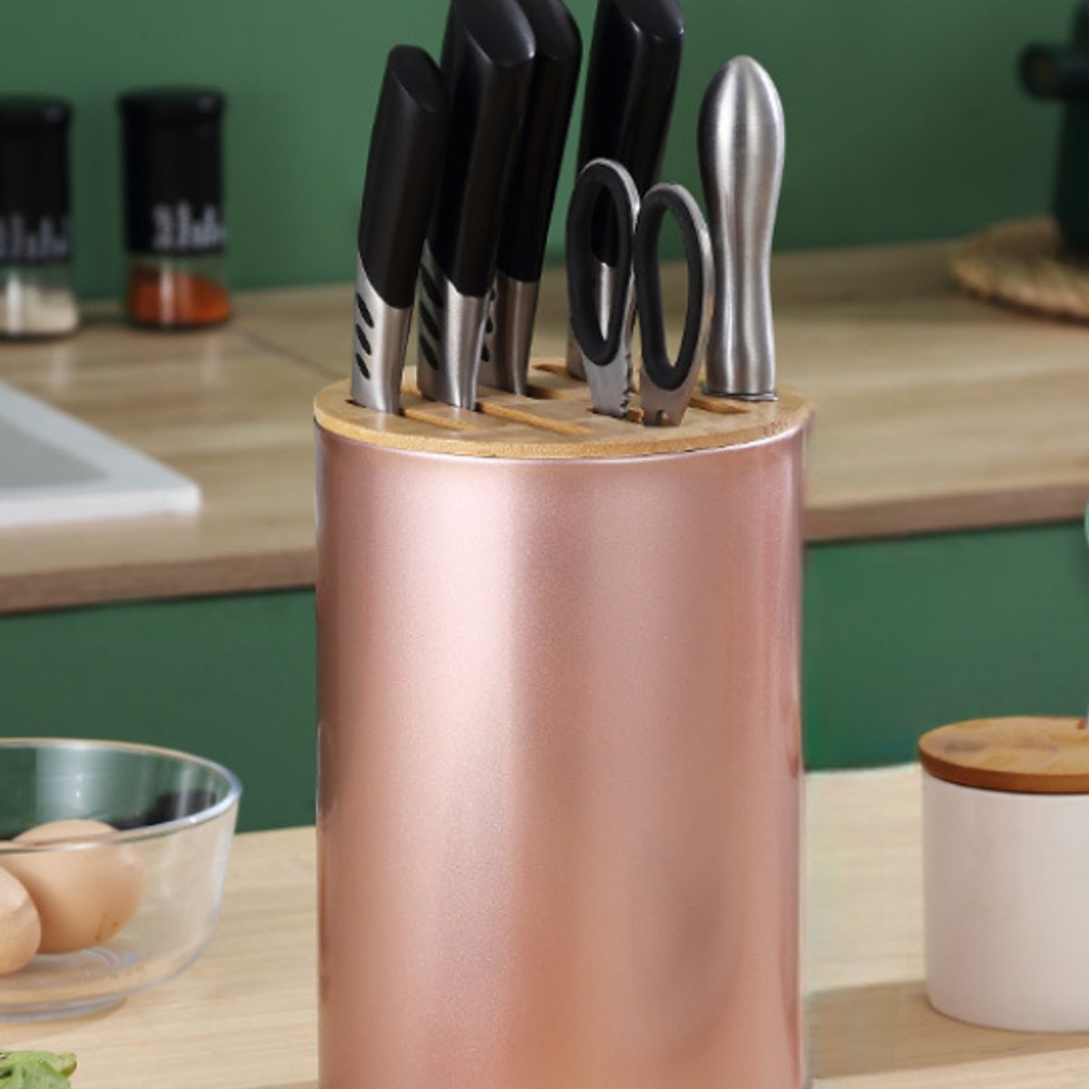 GENERICO - Porta Cuchillos Tapa Bambu Soporte Organizador Para Cocina