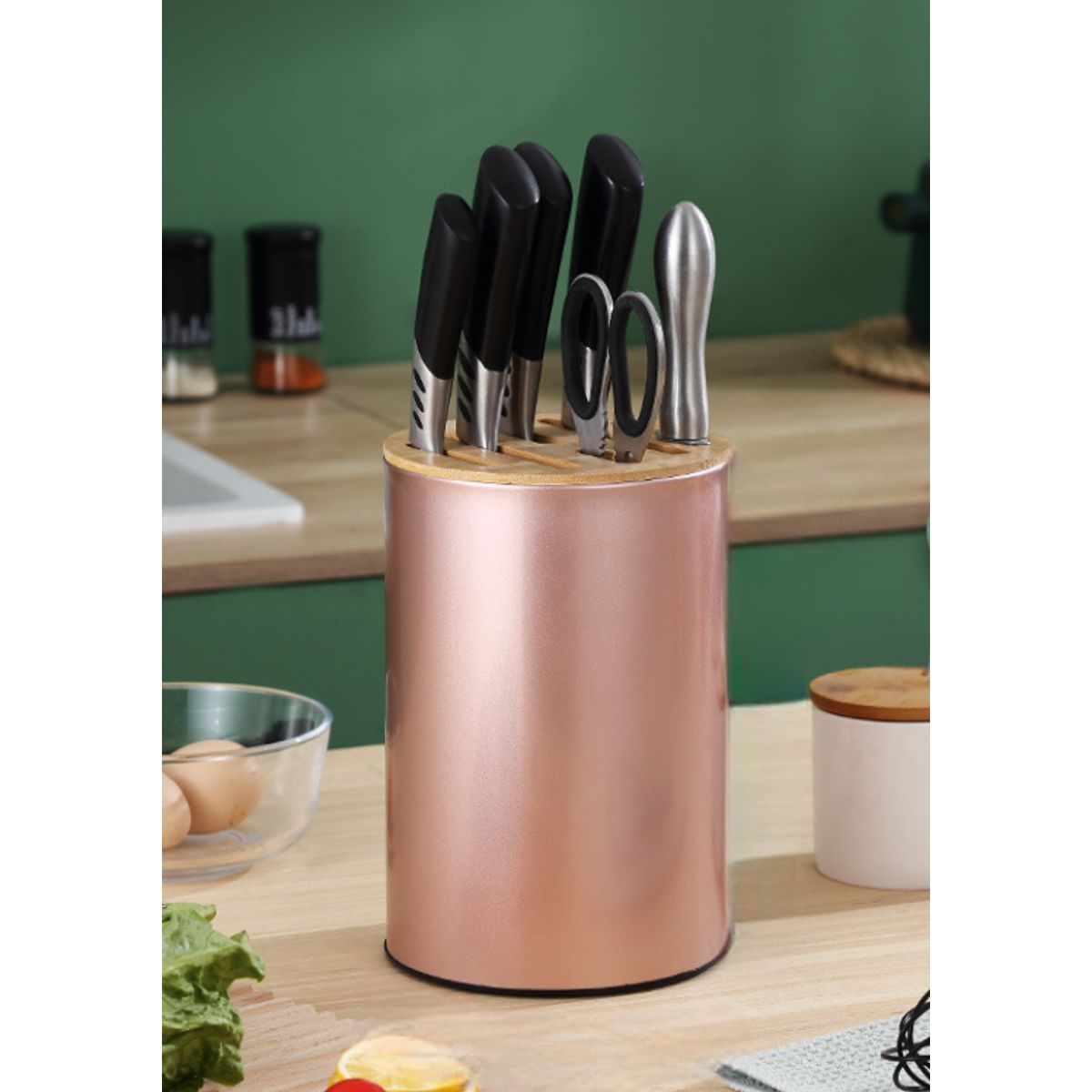 GENERICO - Porta Cuchillos Tapa Bambu Soporte Organizador Para Cocina