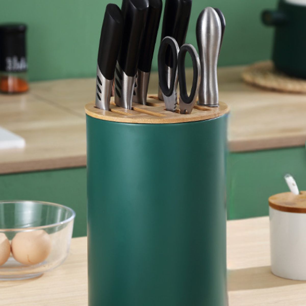 GENERICO - Porta Cuchillos Tapa Bambu Soporte Organizador Para Cocina