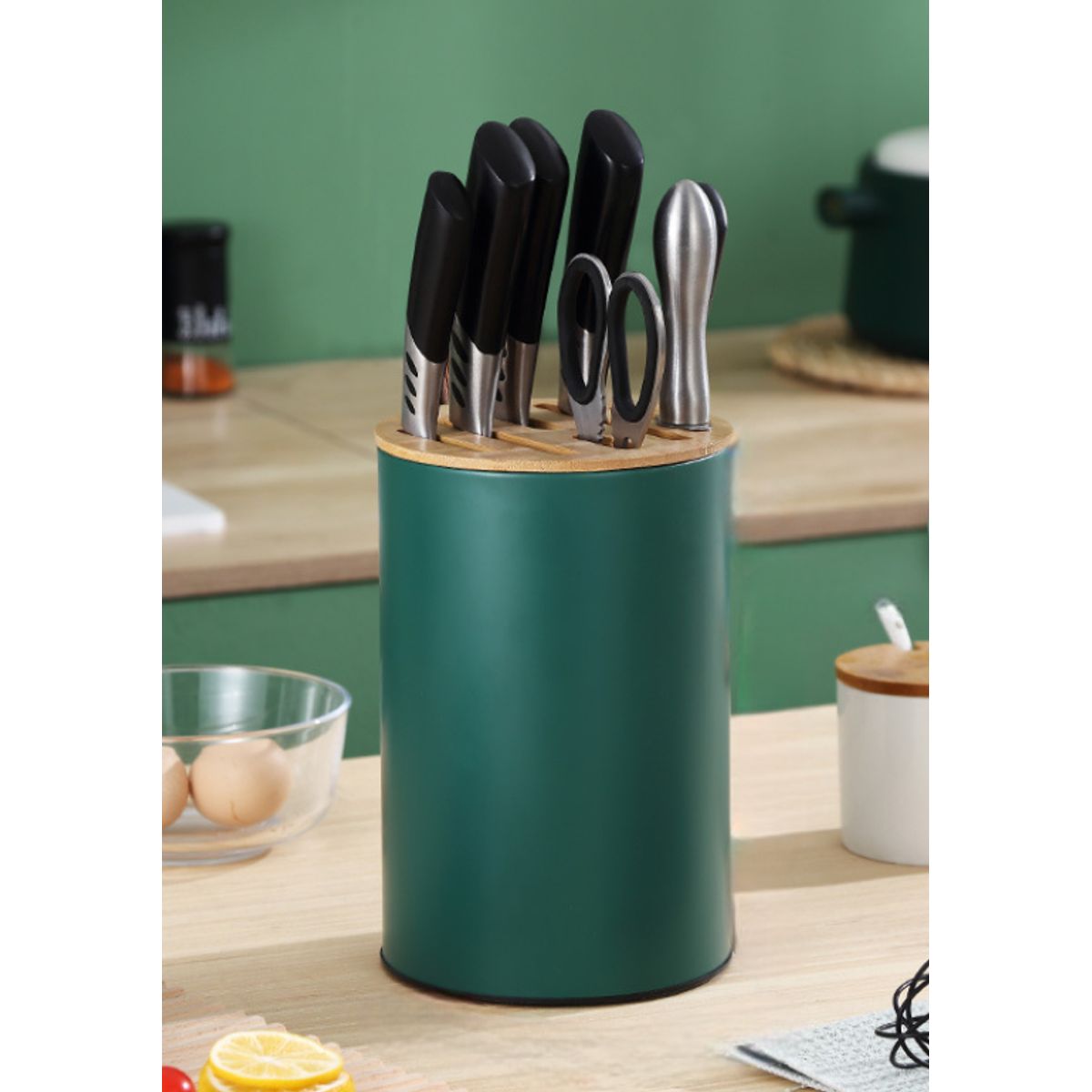 GENERICO - Porta Cuchillos Tapa Bambu Soporte Organizador Para Cocina