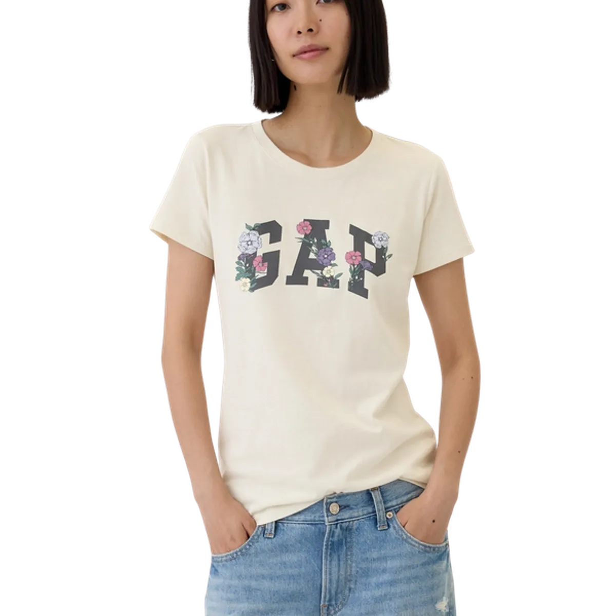 GAP - Polera Mujer Logo Manga Corta Floreado Blanco GAP