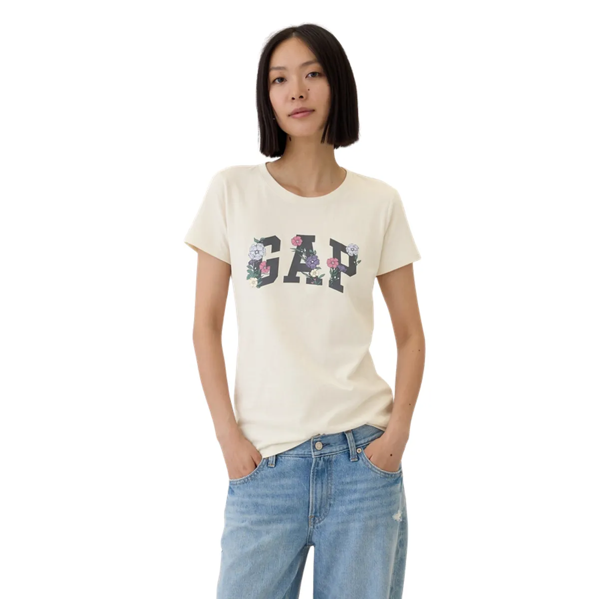 GAP - Polera Mujer Logo Manga Corta Floreado Blanco GAP