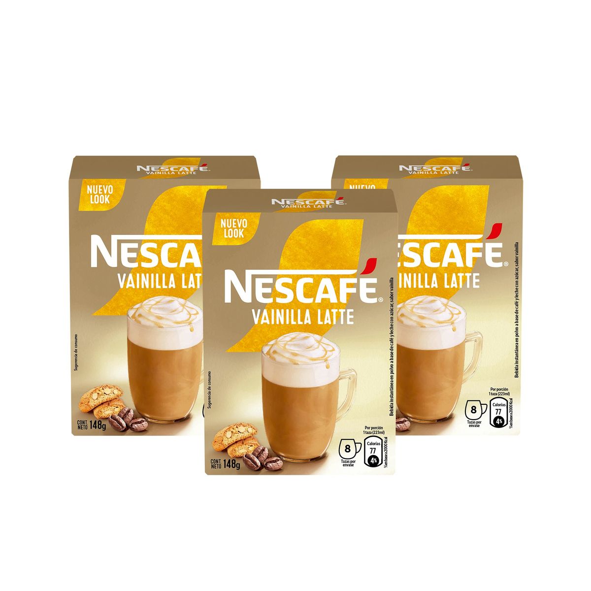 NESCAFE - Pack 3 Cajas Café Nescafé Instantáneo Vainilla Latte 148g x3