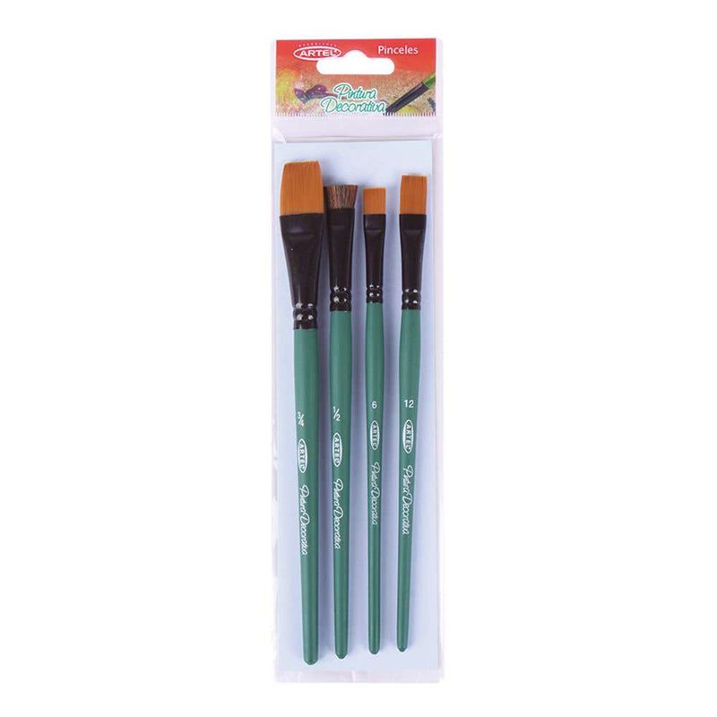 ARTEL - Set Pinceles Decorativos Planos Artel 3 Largos + 1 Corto