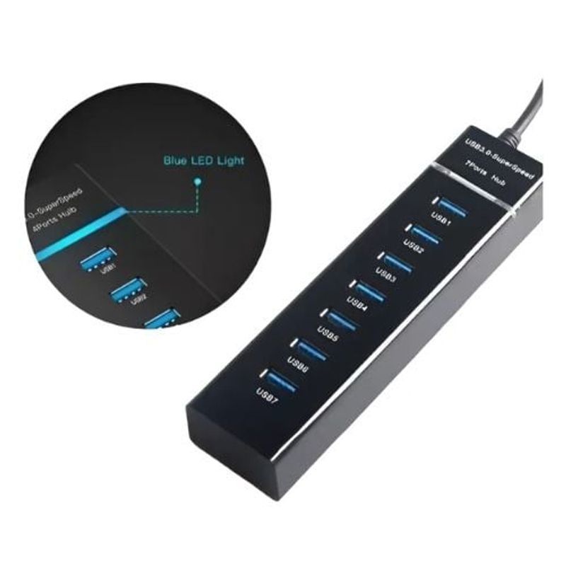 GENERICO - Adaptador Hub Usb 3.0 7 Puertos 5 Gbps Luz Indicadora Cable 30 cm
