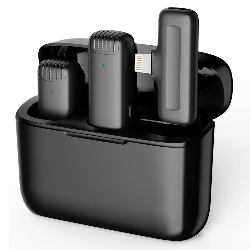 TECNOLAB - Kit De 2 Microfonos Inalambrico Estuche De Carga Para iPhone