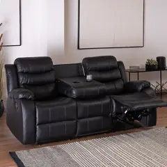 VYS SPA - SOFA RECLINABLE SANTI BLACK 3 CUERPOS CON POSAVASOS