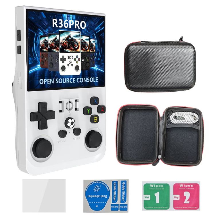 BRO TOUMI Consola de videojuegos Game R36S Pro 64GB Blanco y Estuche