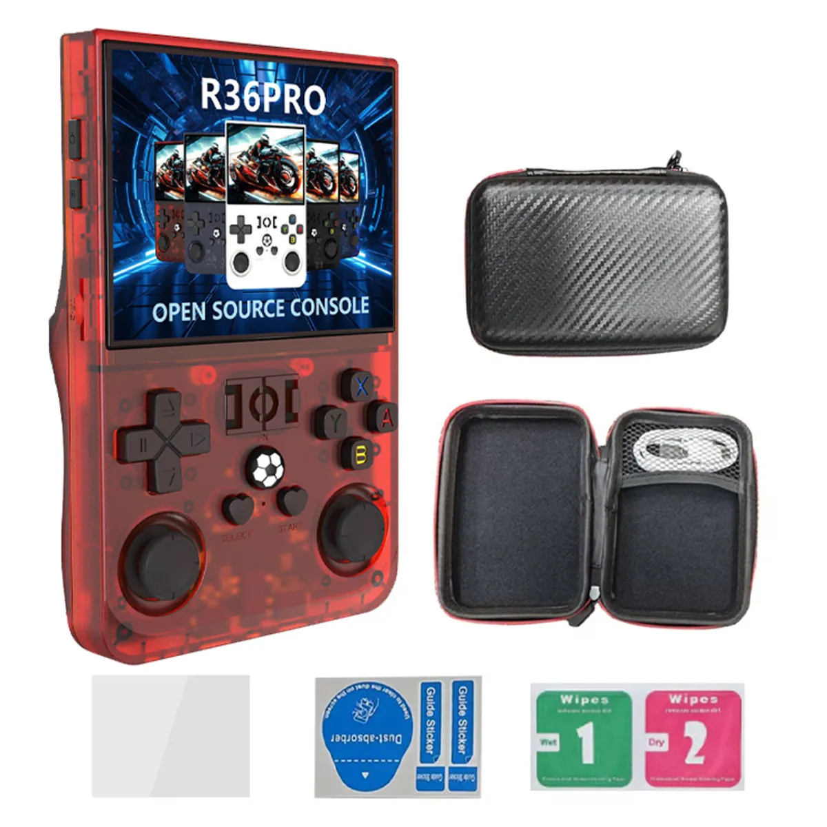 BRO TOUMI - Consola Portatil Retro Game R36S Pro 64GB Rojo y Estuche