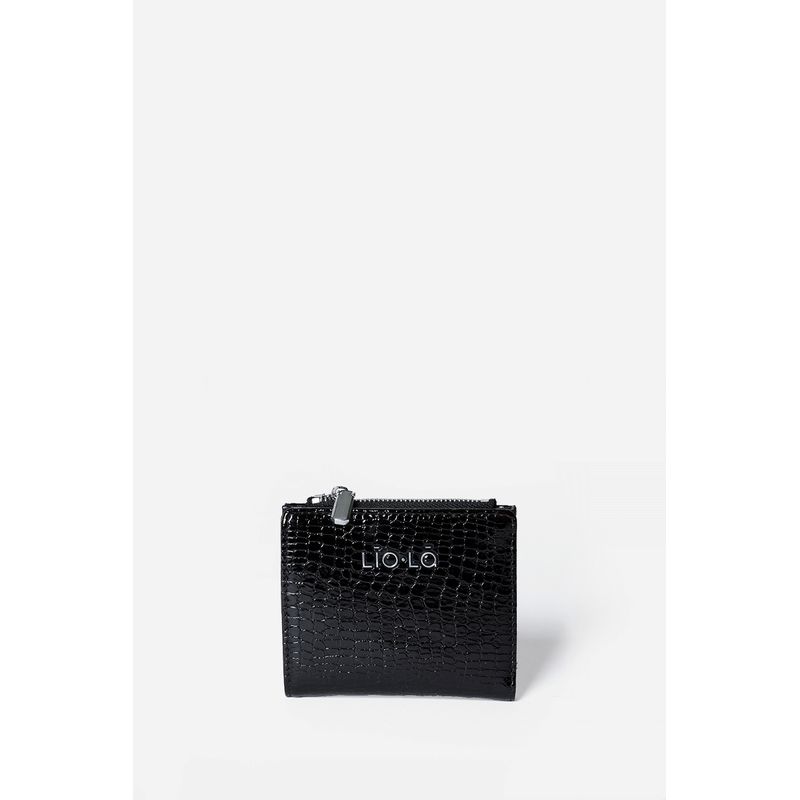 LIOLA - Billetera Croco Charol, Efecto Cuero, Negro Liola