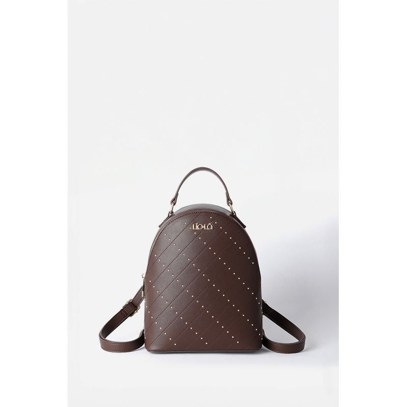 LIOLA - Mochila Con Tachas, Efecto Cuero, Chocolate Liola