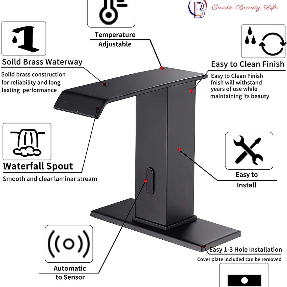 PUREPOWER - Grifo de baño con sensor de movimiento