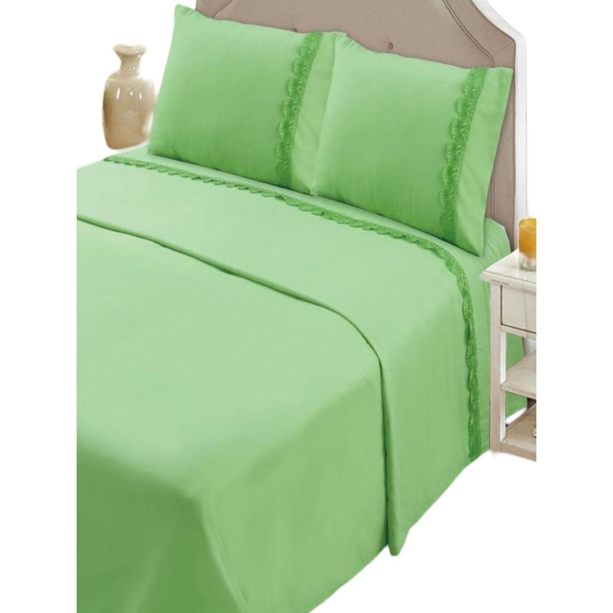 GENERICO - JUEGO DE SABANAS 144 HILOS PLAZA Y MEDIA VERDE