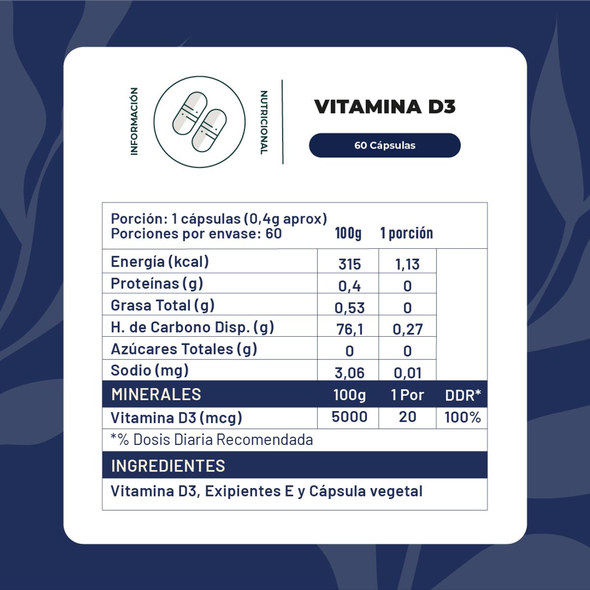 KARUNLIFE - Vitamina D3 800 ui 60 Cápsulas Karun Life