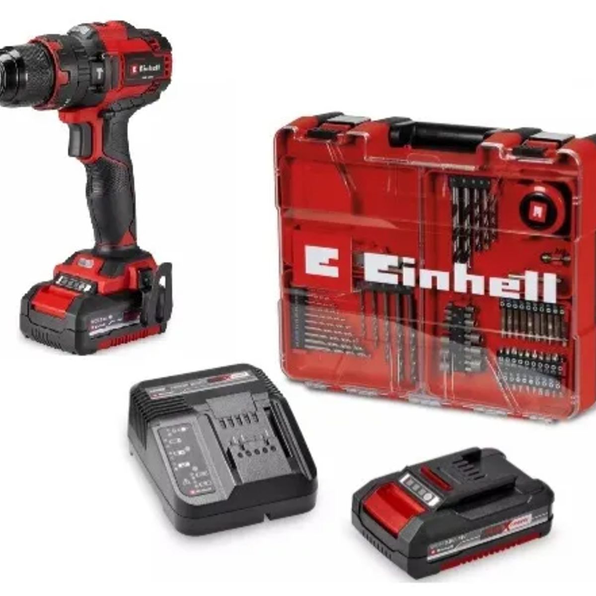 EINHELL - Kit Taladro Impacto Einhell TE-CD 18/  18v+1 Bat +1carg+64 Acc+maletin