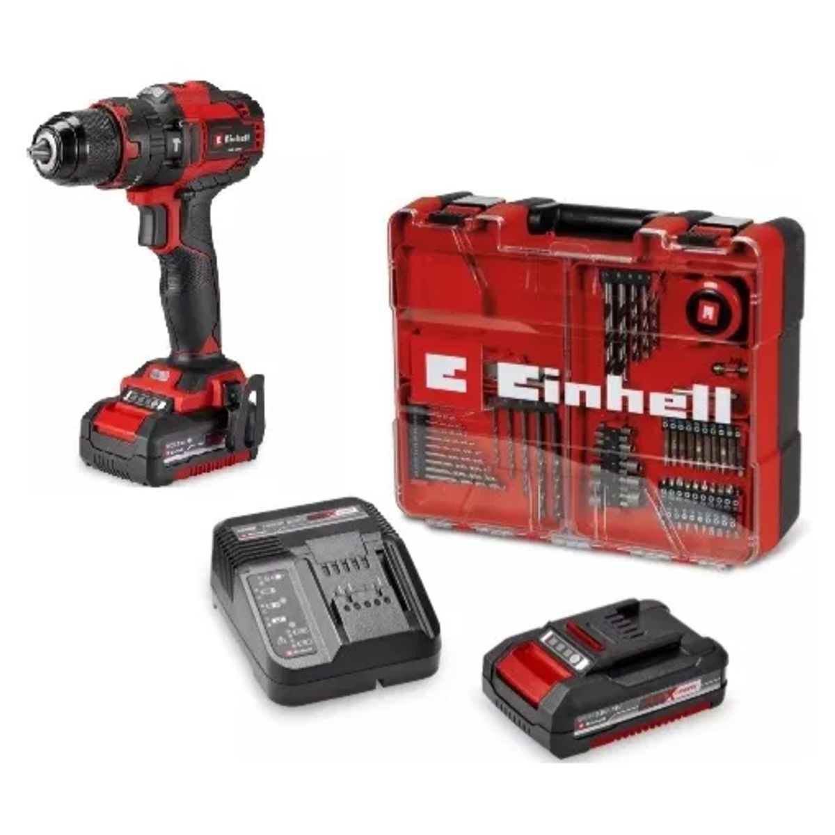 EINHELL - Kit Taladro Impacto Einhell TE-CD 18/  18v+1 Bat +1carg+64 Acc+maletin