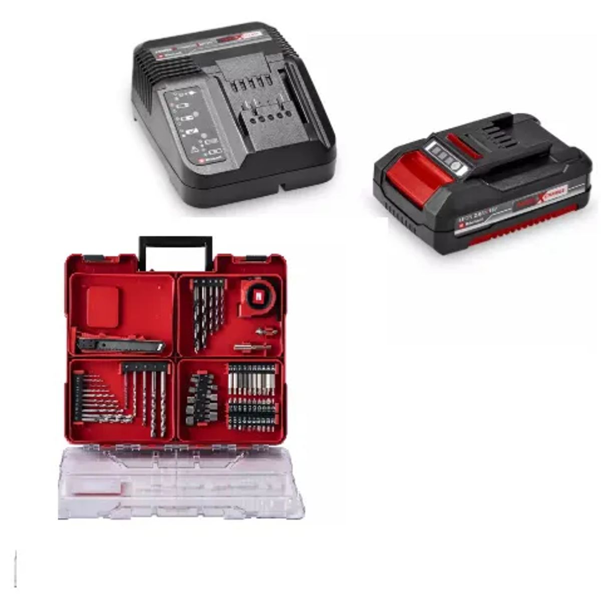 EINHELL - Kit Taladro Impacto Einhell TE-CD 18/  18v+1 Bat +1carg+64 Acc+maletin