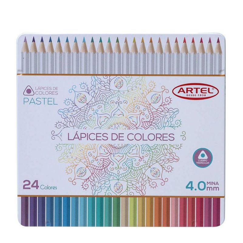 ARTEL - Estuche Metálico Artel 24 Lápices Colores Pasteles