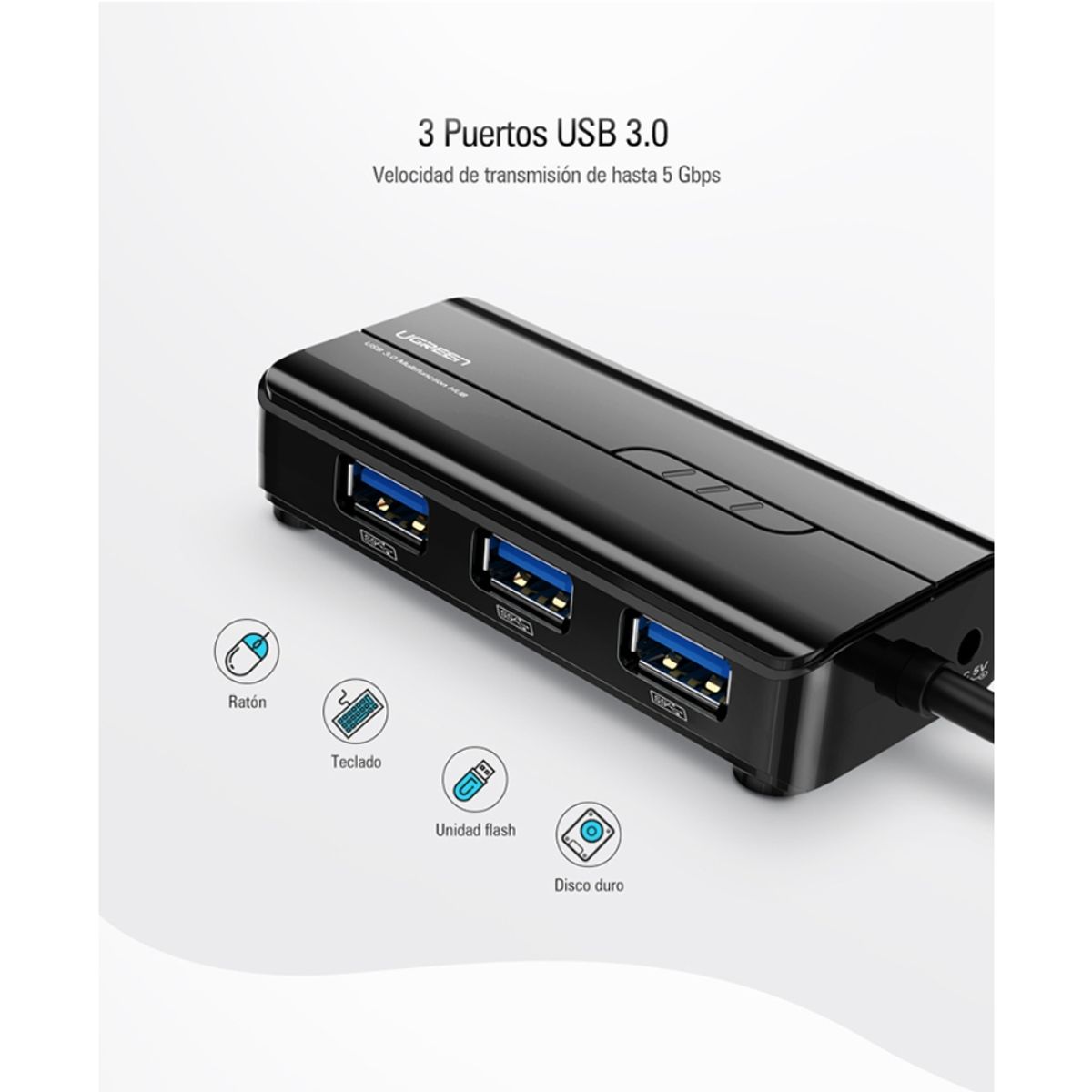 UGREEN - Hub USB-A a 3USB + RJ45 Gigabit Negro Ugreen