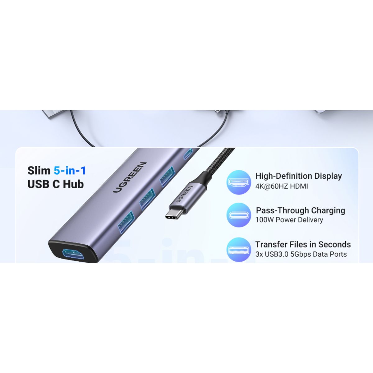 UGREEN - Multipuerto USB-C HDMI+3USB+PD Ugreen
