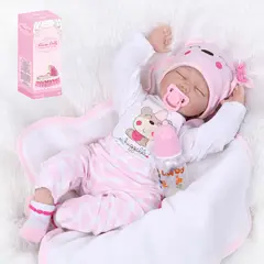 GENERICO - Bebe Reborn Ojos Cerrados Silicona Completa 55cm Acce Rosado