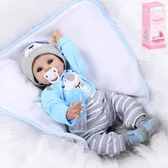 GENERICO - Bebé Reborn Muñeco Realista Silicon Completo 55cm Acce Azul