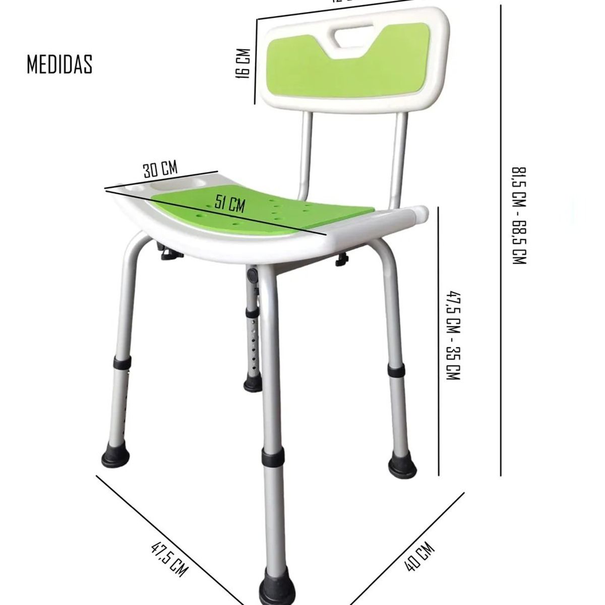 ONEDER - Silla De Ducha Aluminio  Altura Ajustable Para Baño Oneder 301DA
