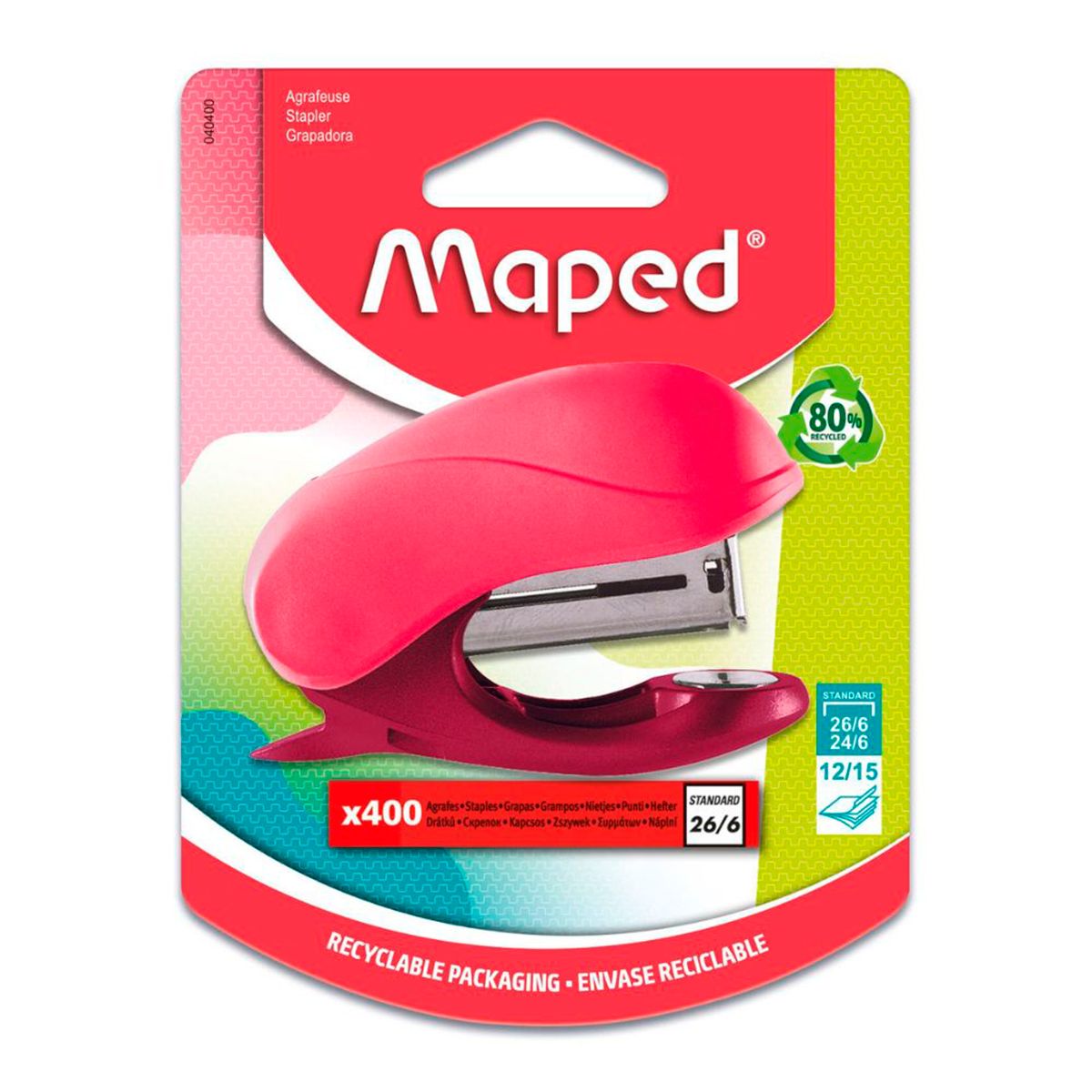 MAPED - Corchetera Maped Vivo 266 + Corchete Rosa