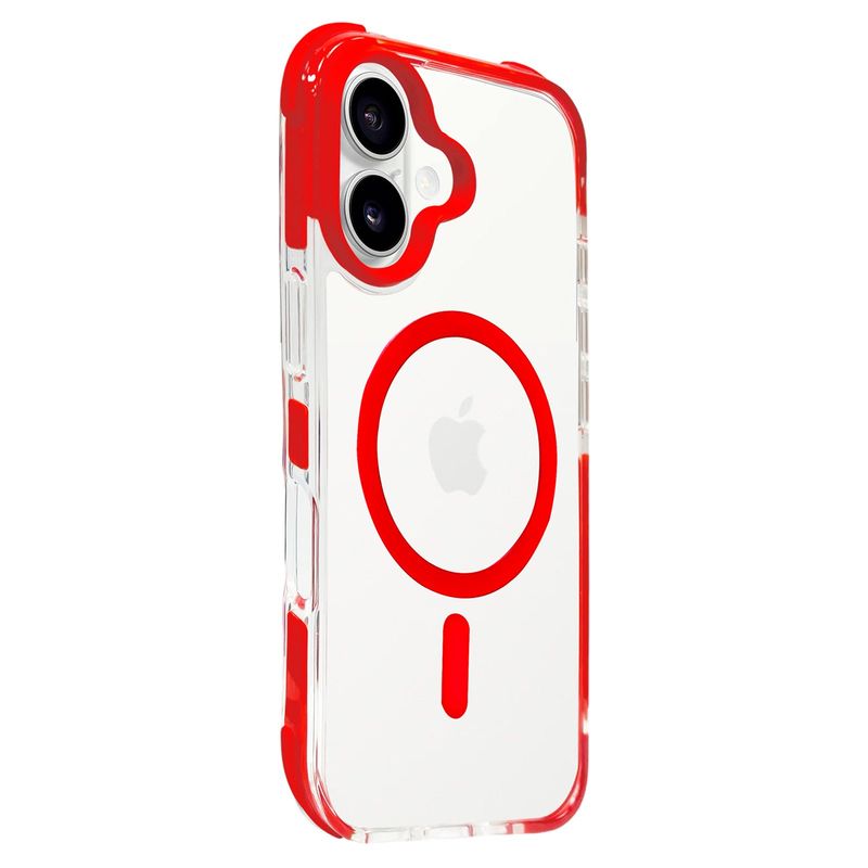 JOIGO - Carcasa Transparente Reforzada Magsafe Borde Color Para IPhone 16 Rojo